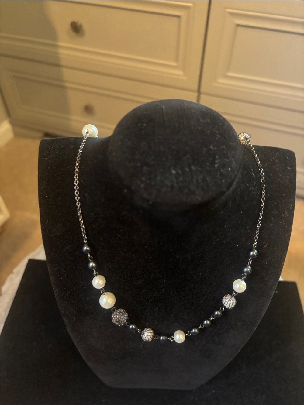 Rachel Black and White Pearl & Hematite Bead Necklace